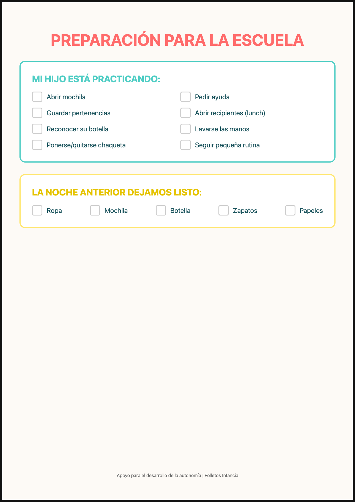 Preparación para la escuela