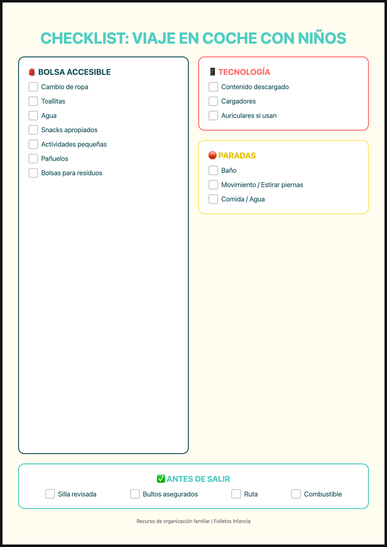 Checklist de viaje en coche