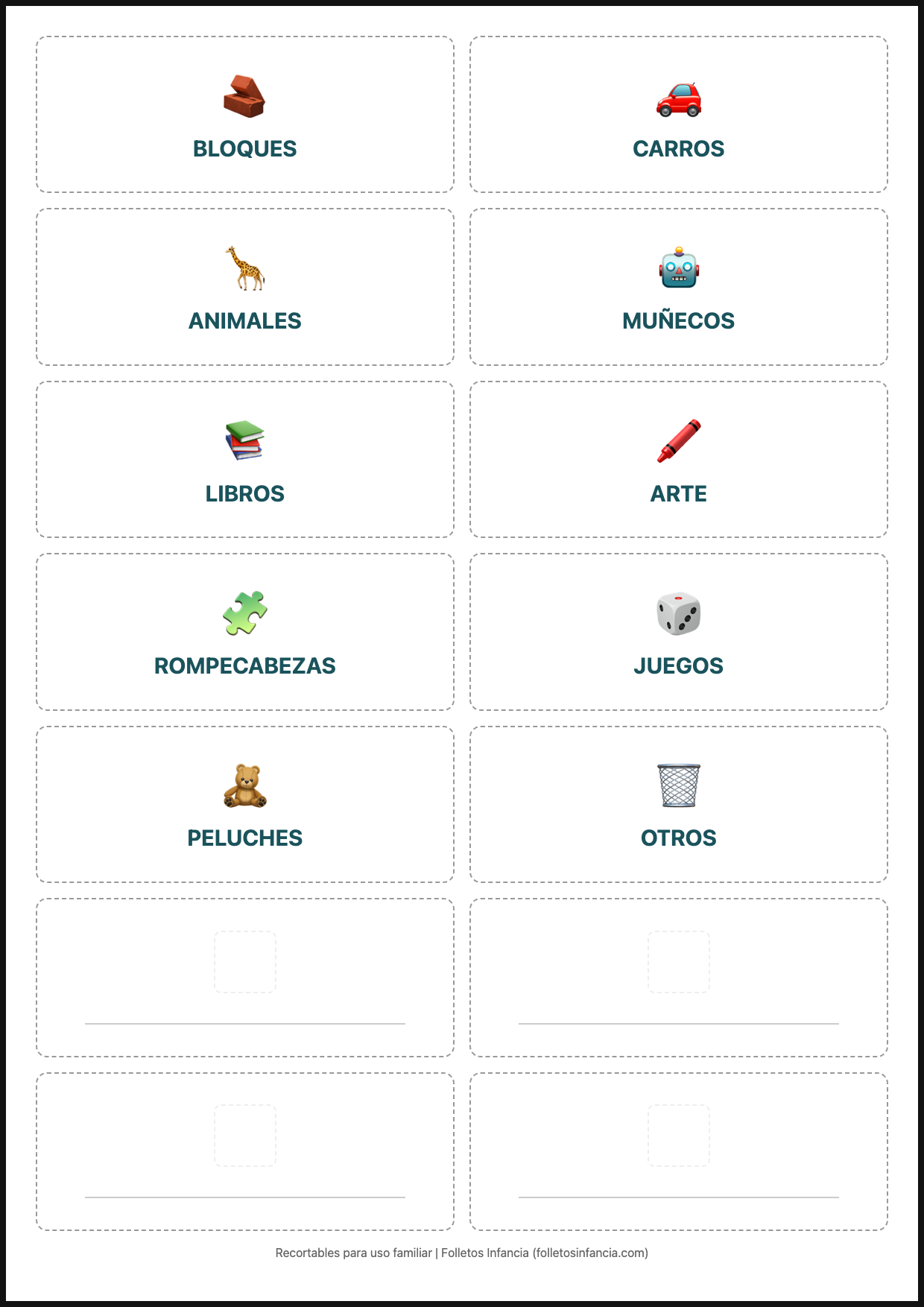 Etiquetas para organizar juguetes