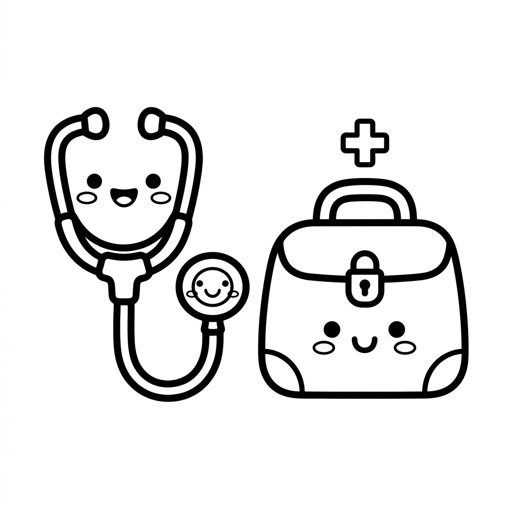 Objetos de una consulta médica para colorear