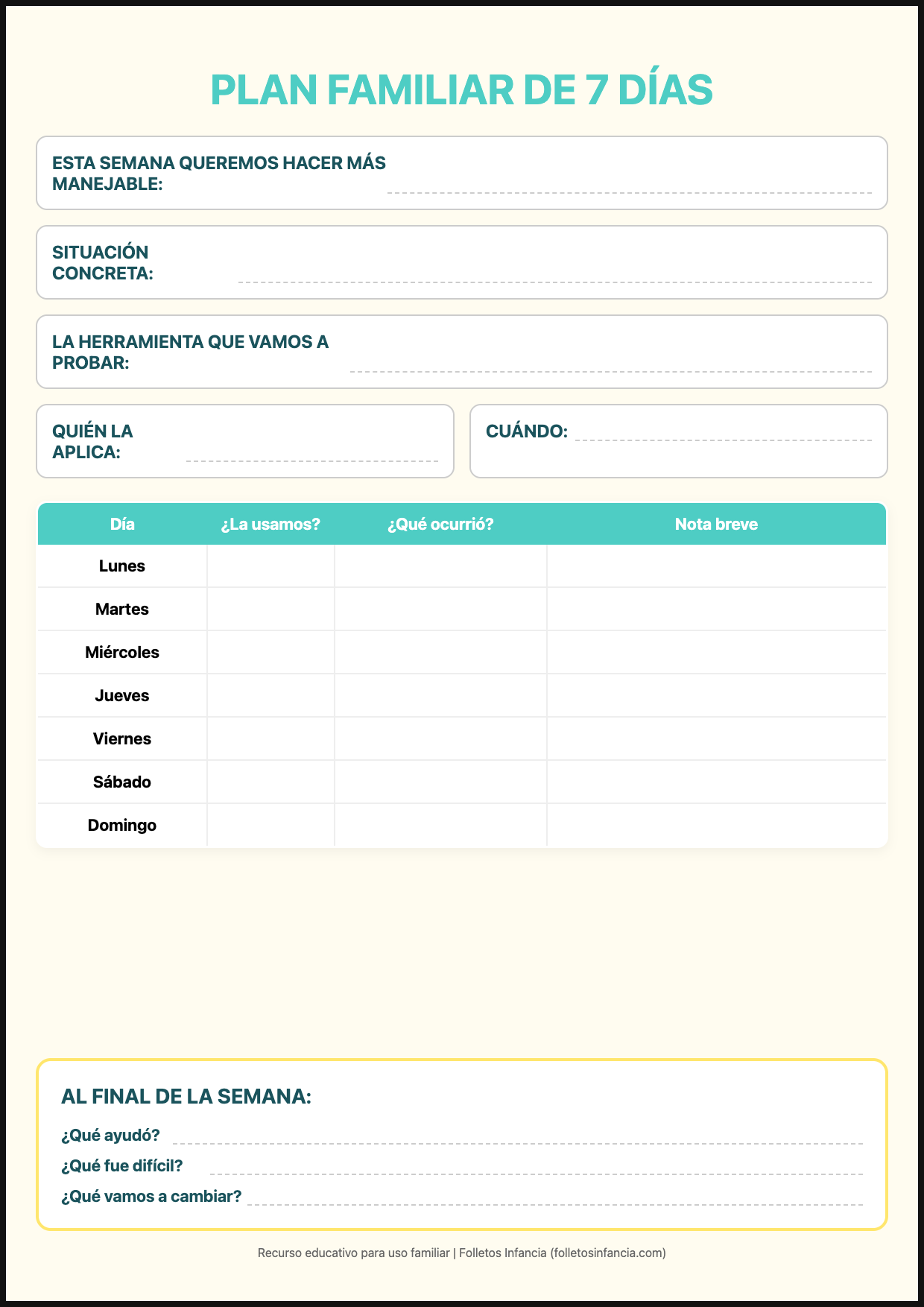 Plan familiar de 7 días